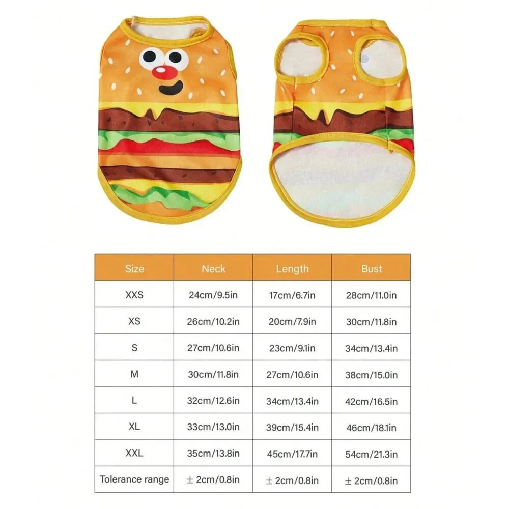 Dog Pet Hamburger Graphic Print Costume Outfit Shirt Vest Lghtweight NWT Small
